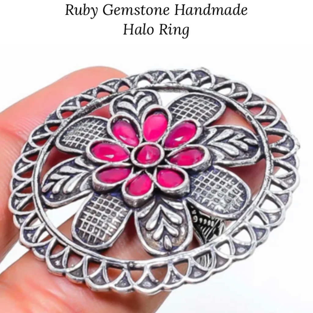 Ruby Gemstone Rustic Handmade Flower Ring
